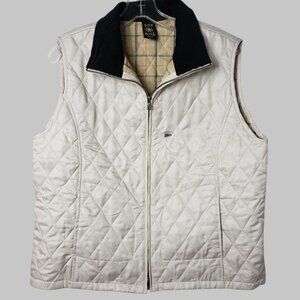 Sun Moda Diamond Quilted Vest With Black Corduroy Collar  cream/Black Large
